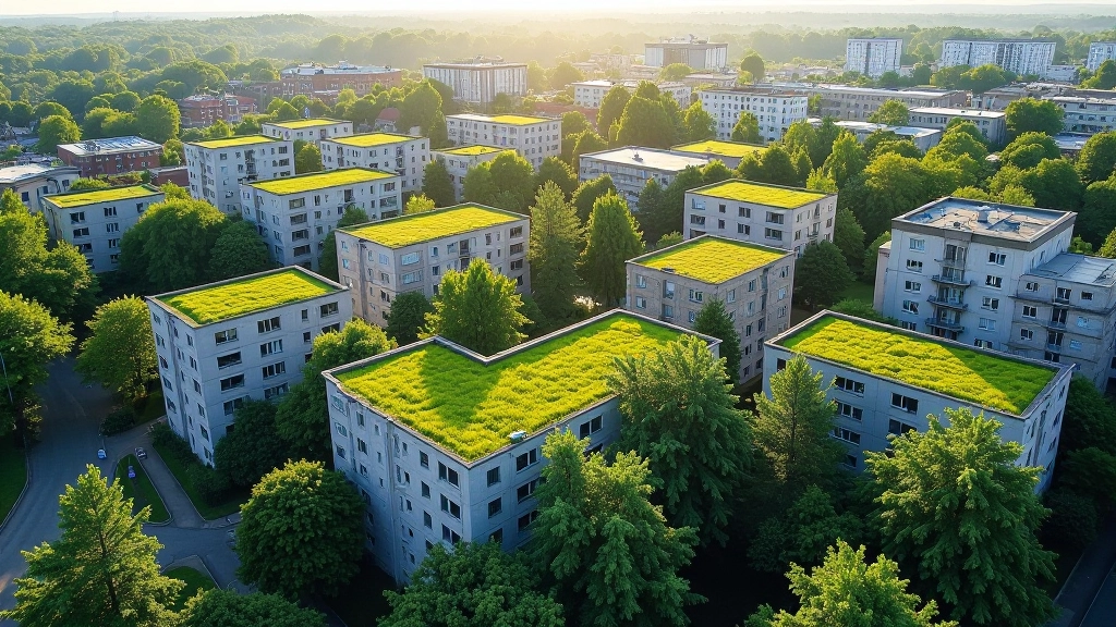 Linnavälja koos rohekattega hoonestusega, päev ja õhtu, temperatuurierinevused näha