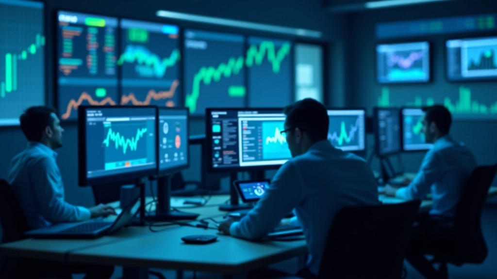 Modern central banking operations center with financial data displays and monetary policy monitoring systems