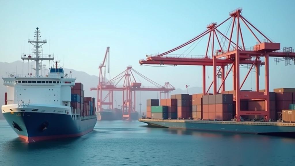 Modern container port with cargo ships and stacked containers representing international trade and EU commerce