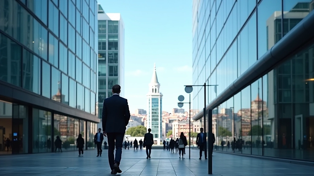 Modern financial district in Lisbon with contemporary buildings representing economic growth