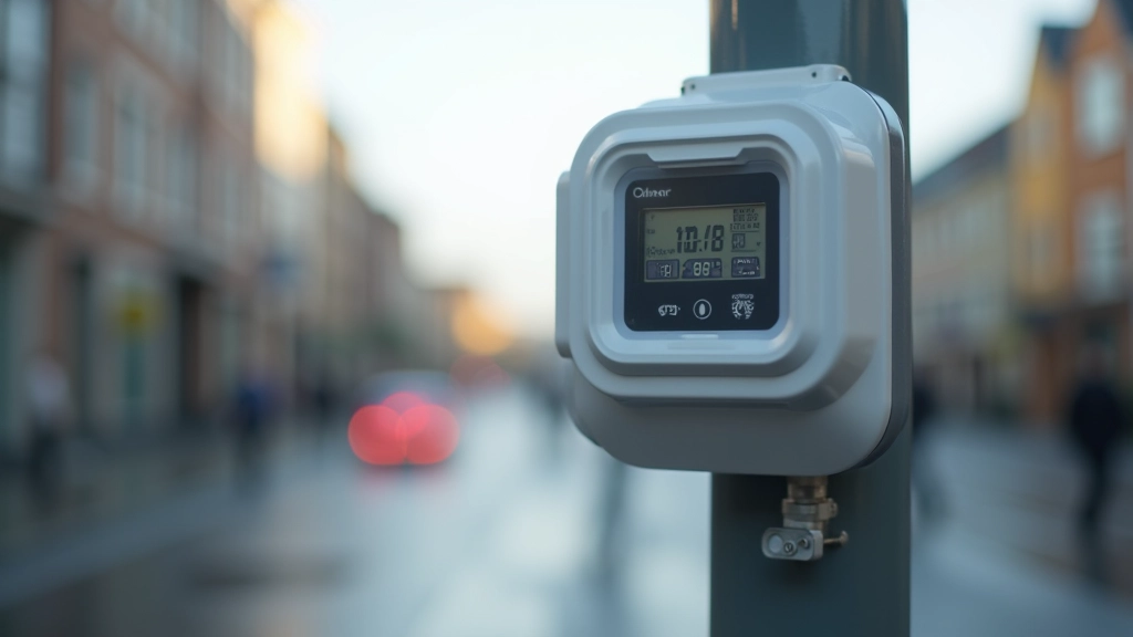 Vihmaandur elektroonikaega Pärnu tänaval, kus näha digitaalseid näidikuid