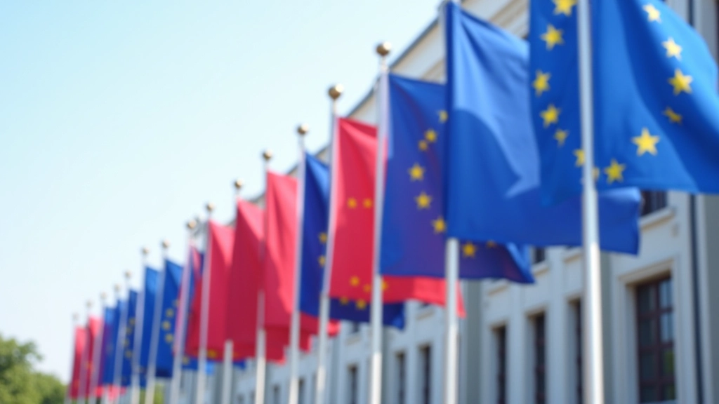 European Union flags representing economic cooperation and integration
